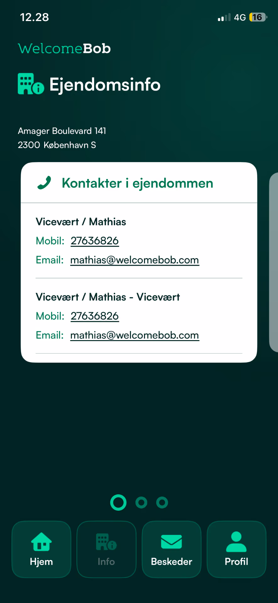 WelcomeBob app , Ejendomsinfo