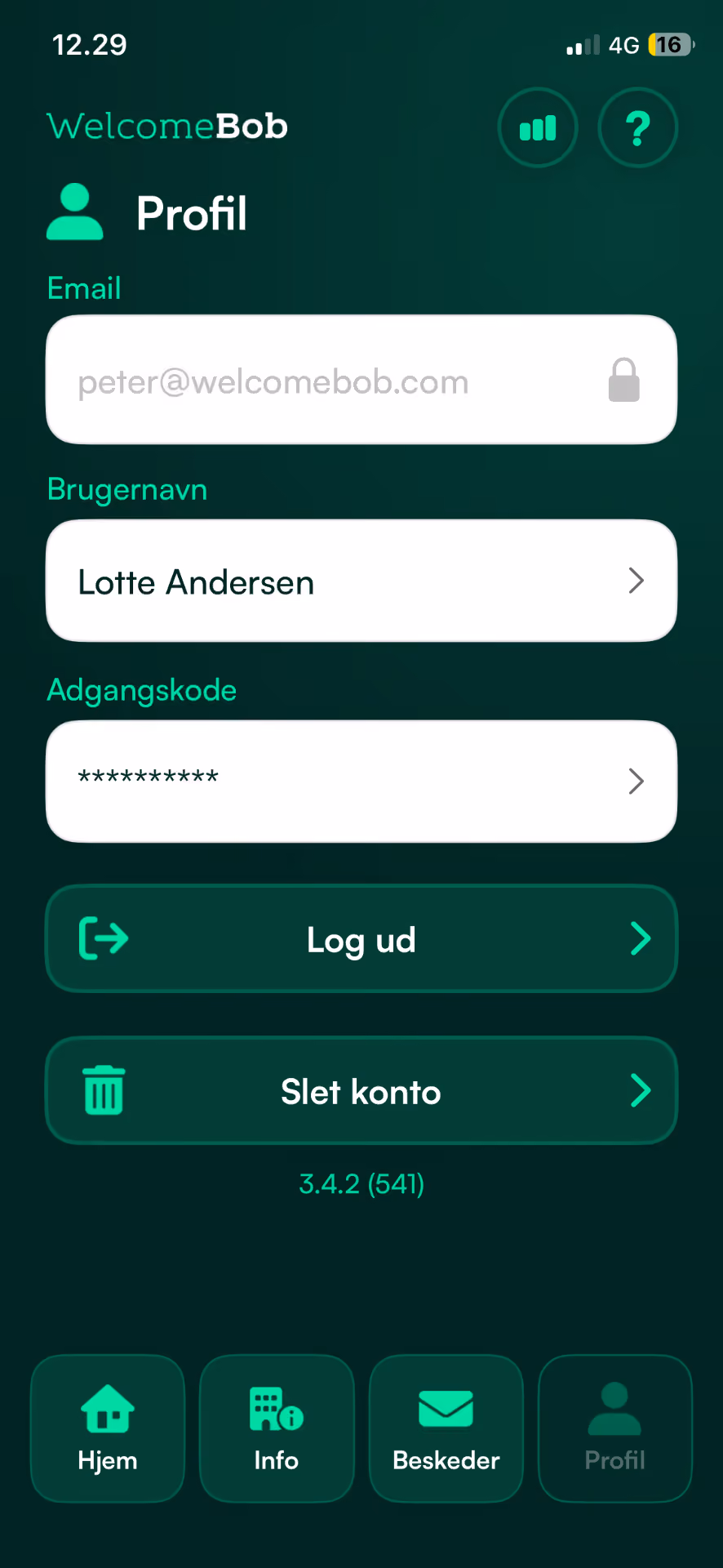 WelcomeBob app , Profil