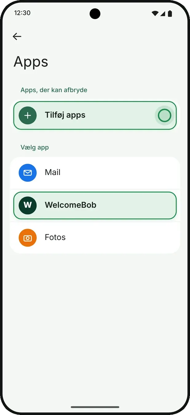 Tryk »Tilføj apps« og vælg »WelcomeBob«.