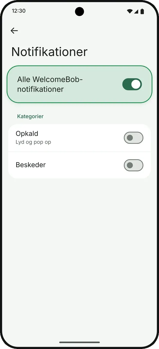 Slå »Alle WelcomeBob-notifikationer« til.