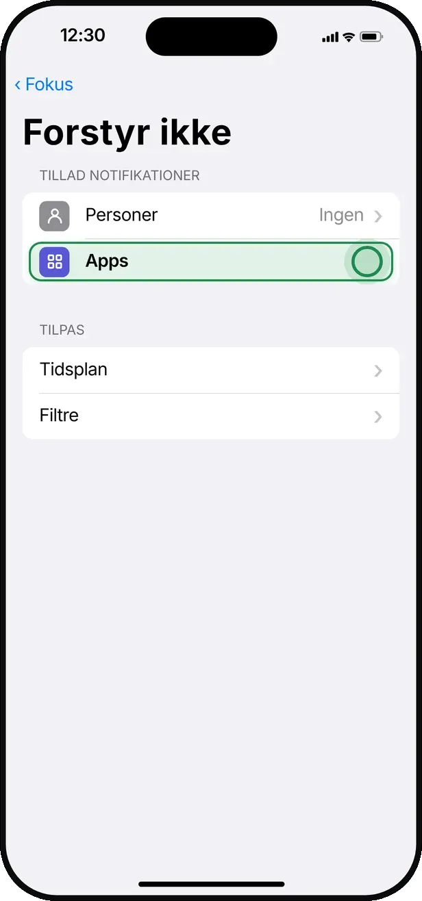 Under »Tillad notifikationer«: tryk på »Apps«.