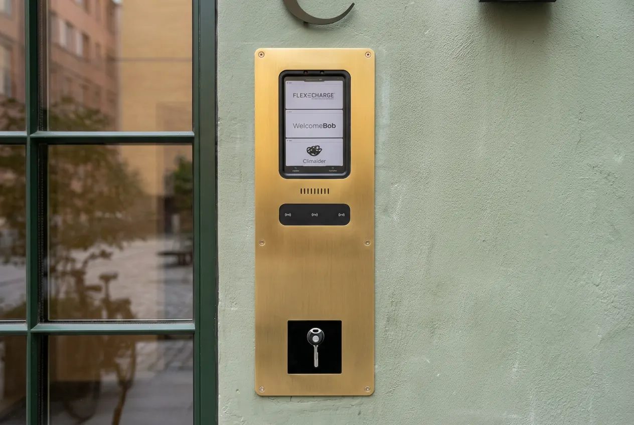 Installeret dørtelefon med frontplade i messing på Nordre Fasanvej 108